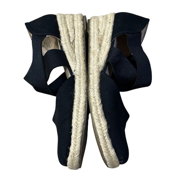 LifeStride Keaton Canvas Slip On Wedge Heels Size 8 Espadrille Black Cross Strap - Picture 7 of 10